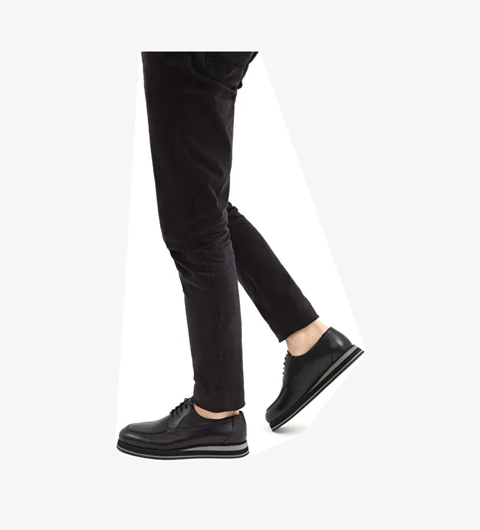 Tamer Tanca Erkek Hakiki Deri Siyah Casual Ayakkabı - Görsel 1