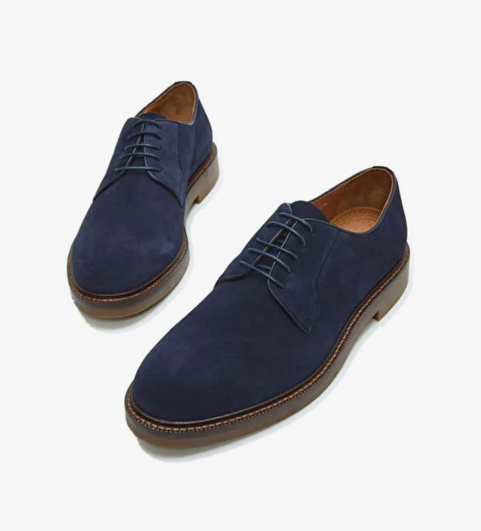 Tamer Tanca Erkek Hakiki Deri Lacivert Süet Casual Ayakkabı - Görsel 1