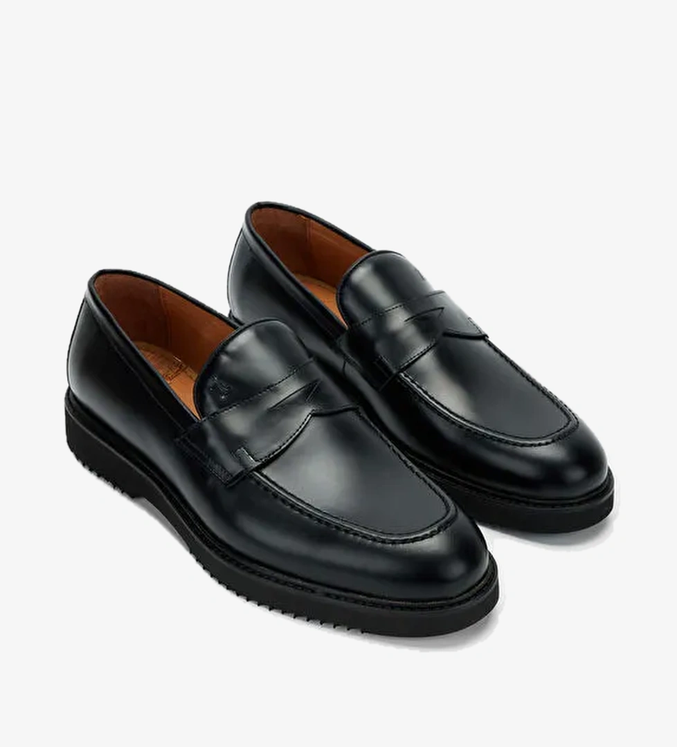 Tamer Tanca Erkek Hakiki Deri Siyah Açma Loafer Ayakkabı - Görsel 1