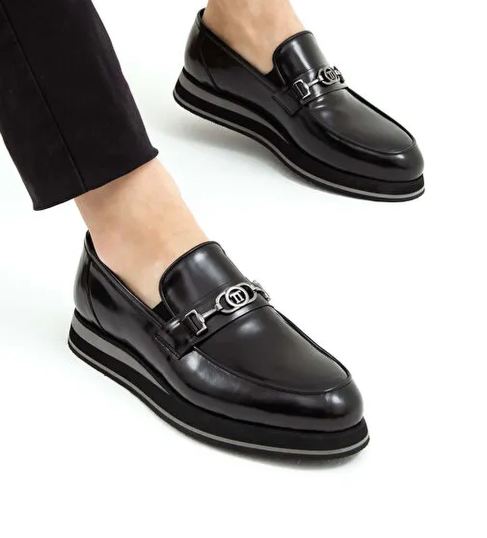 Tamer Tanca Erkek Hakiki Deri Siyah Açma Loafer Ayakkabı - Görsel 1