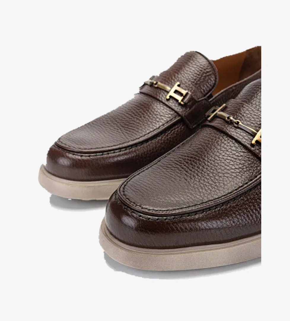 Tamer Tanca Erkek Hakiki Deri Kahverengi Loafer Ayakkabı - Görsel 1