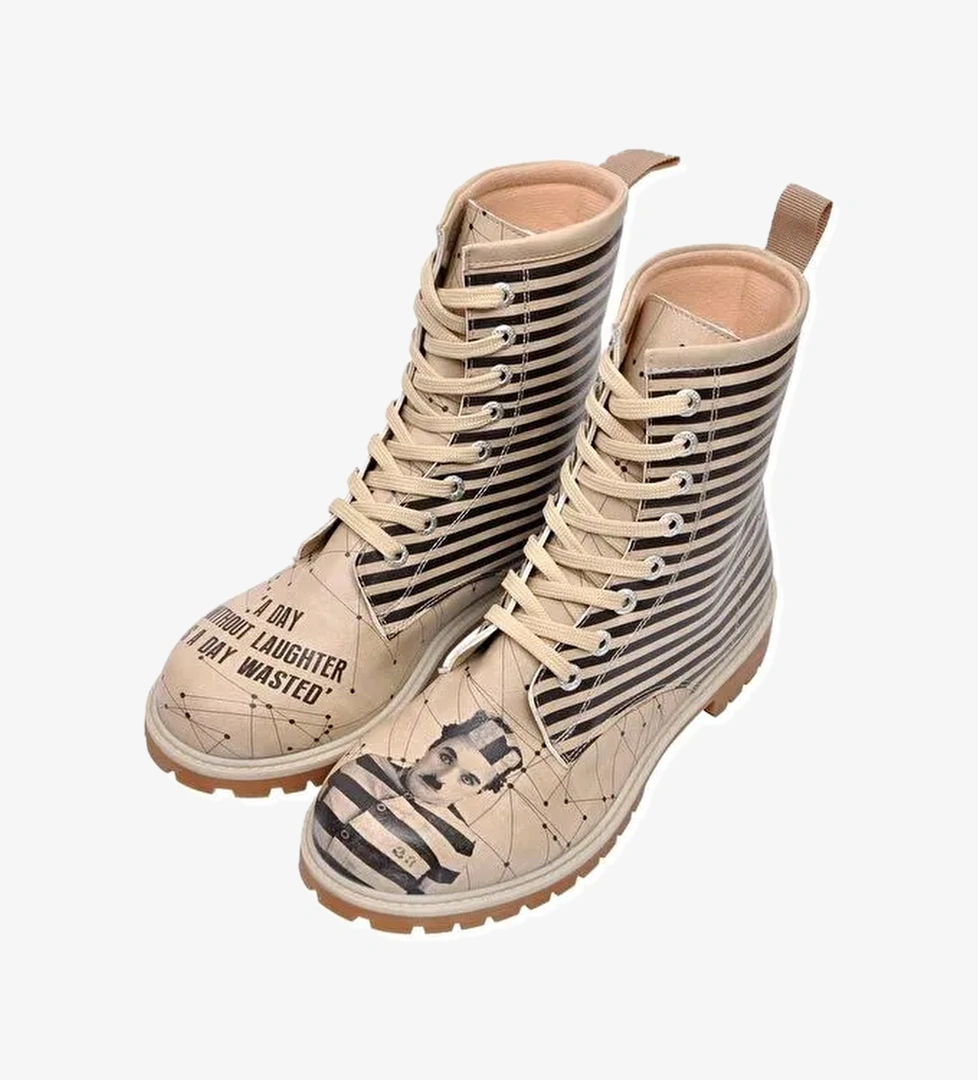 Kadın Vegan Deri Bej Uzun Bot - C.Chaplin Tasarım - Görsel 1