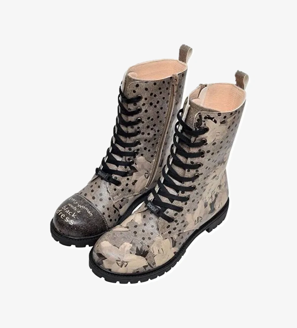 Kadın Vegan Deri Gri Fermuarlı Uzun Bot - Black Dress Tasarım - Görsel 1