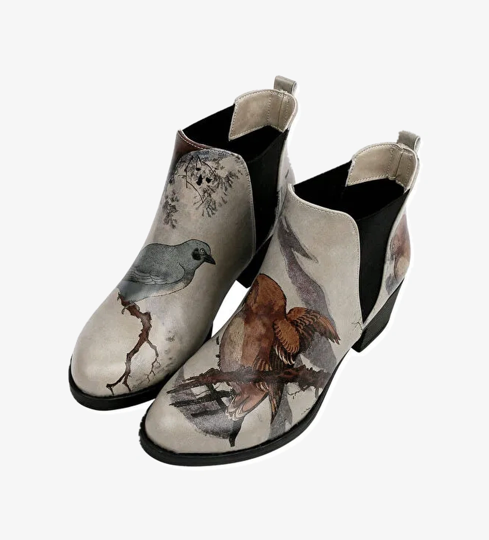 Kadın Vegan Deri Bej Bilekte Bot - Chatting on a Branch Tasarım - Görsel 1