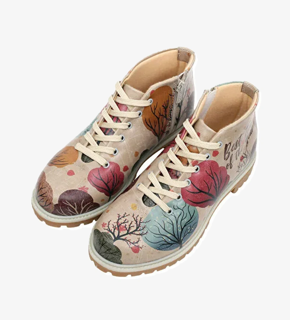 Kadın Vegan Deri Çok Renkli Fermuarlı Kısa Bot - Best Time of the Year Tasarım - Görsel 1