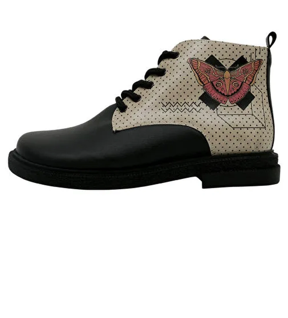 Kadın Vegan Deri Siyah Bilekte Bot - Minima Butterfly Tasarım - Görsel 1