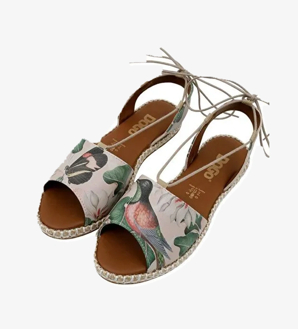 Kadın Vegan Deri Bej Bağcıklı Sandalet - Wings to Fly Tasarım - Görsel 1