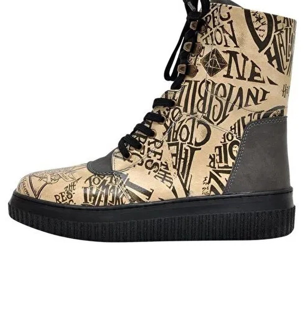 Kadın Vegan Deri Bej Uzun Bot - Warner Bros Deathly Hallows Harry Potter Tasarım - Görsel 1