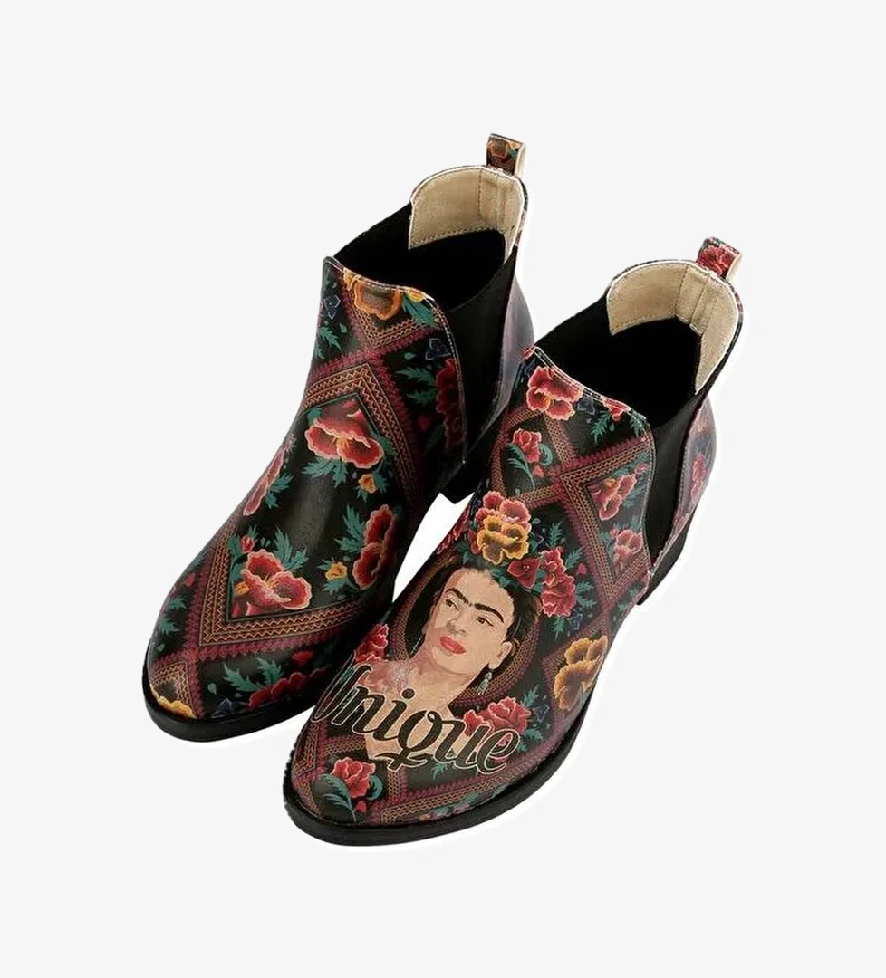 Kadın Vegan Deri Çok Renkli Bilekte Bot - Beauty In The Broken Frida Kahlo Tasarım - Görsel 1