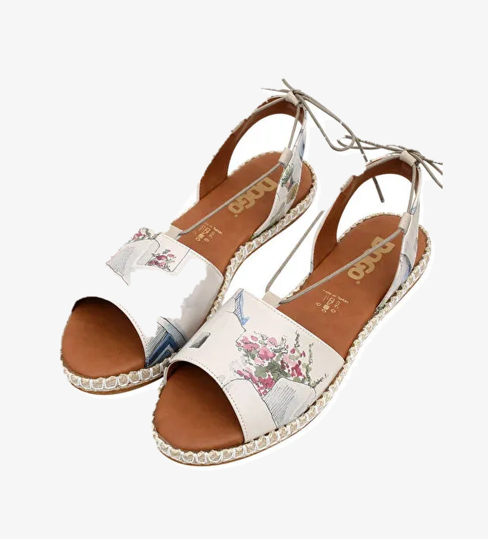 Kadın Vegan Deri Bej Bağcıklı Sandalet - Paperflower Tasarım - Görsel 1