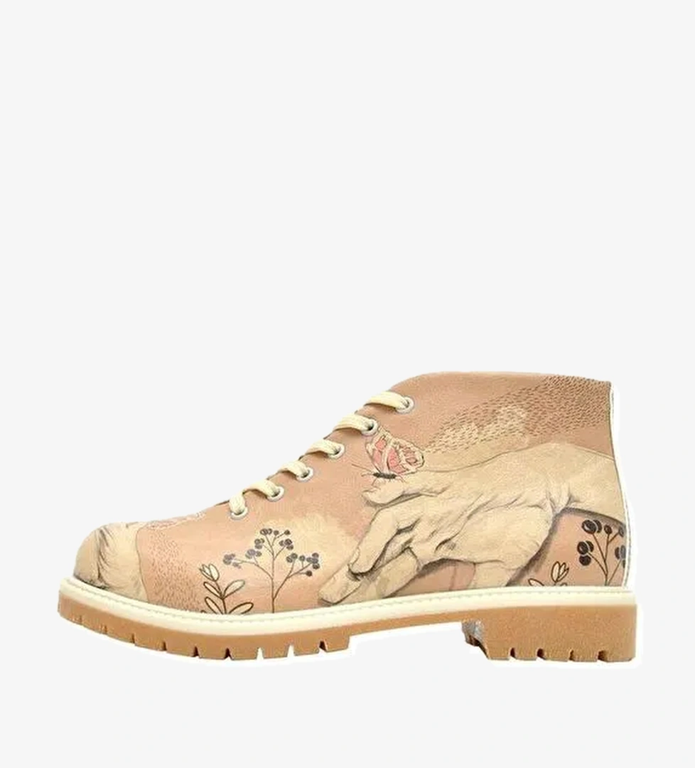 Kadın Vegan Deri Kahverengi Fermuarlı Kısa Bot - Lady Butterfly Tasarım - Görsel 1