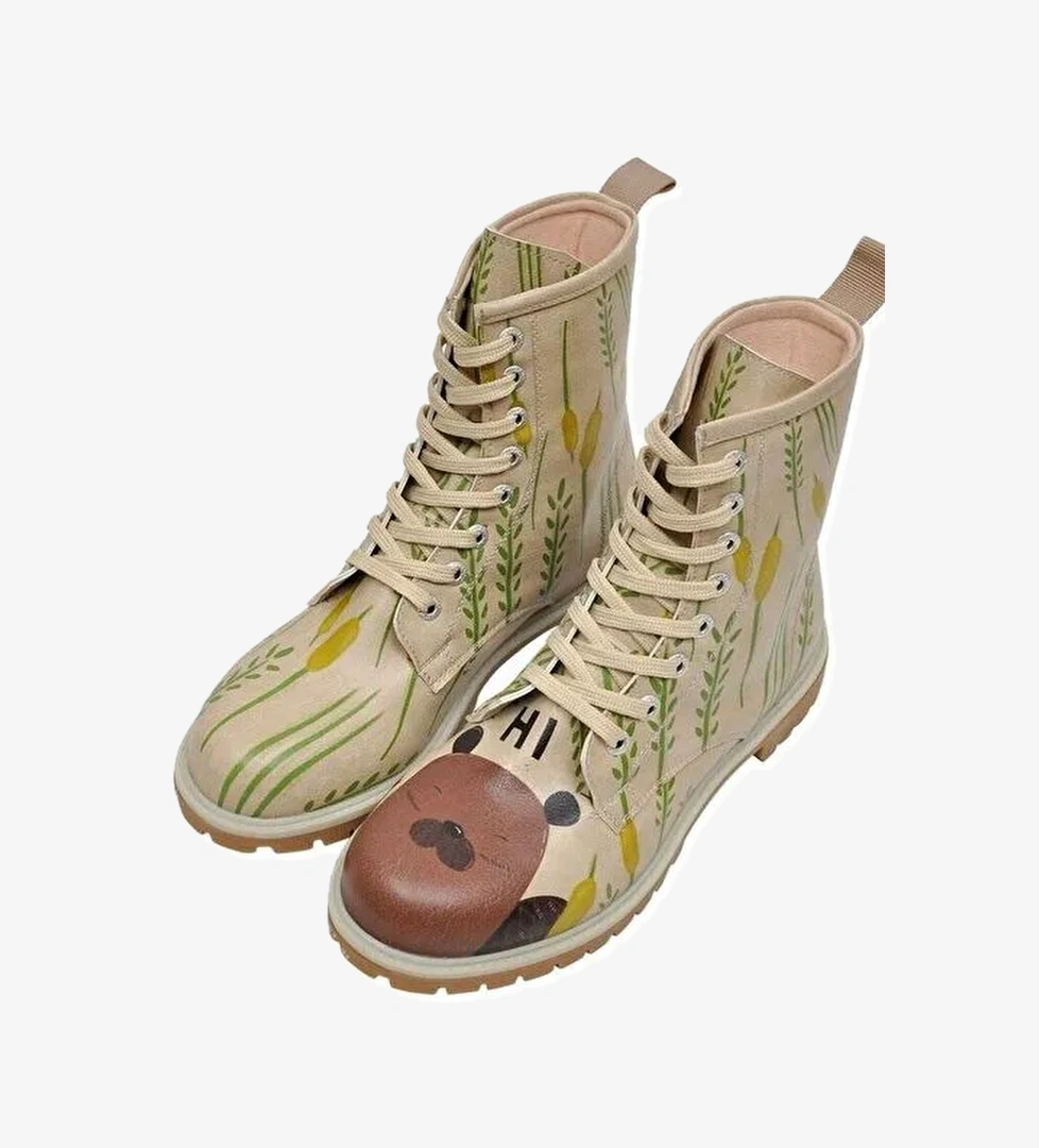 Kadın Vegan Deri Bej Uzun Bot - Hi Tasarım - Görsel 1