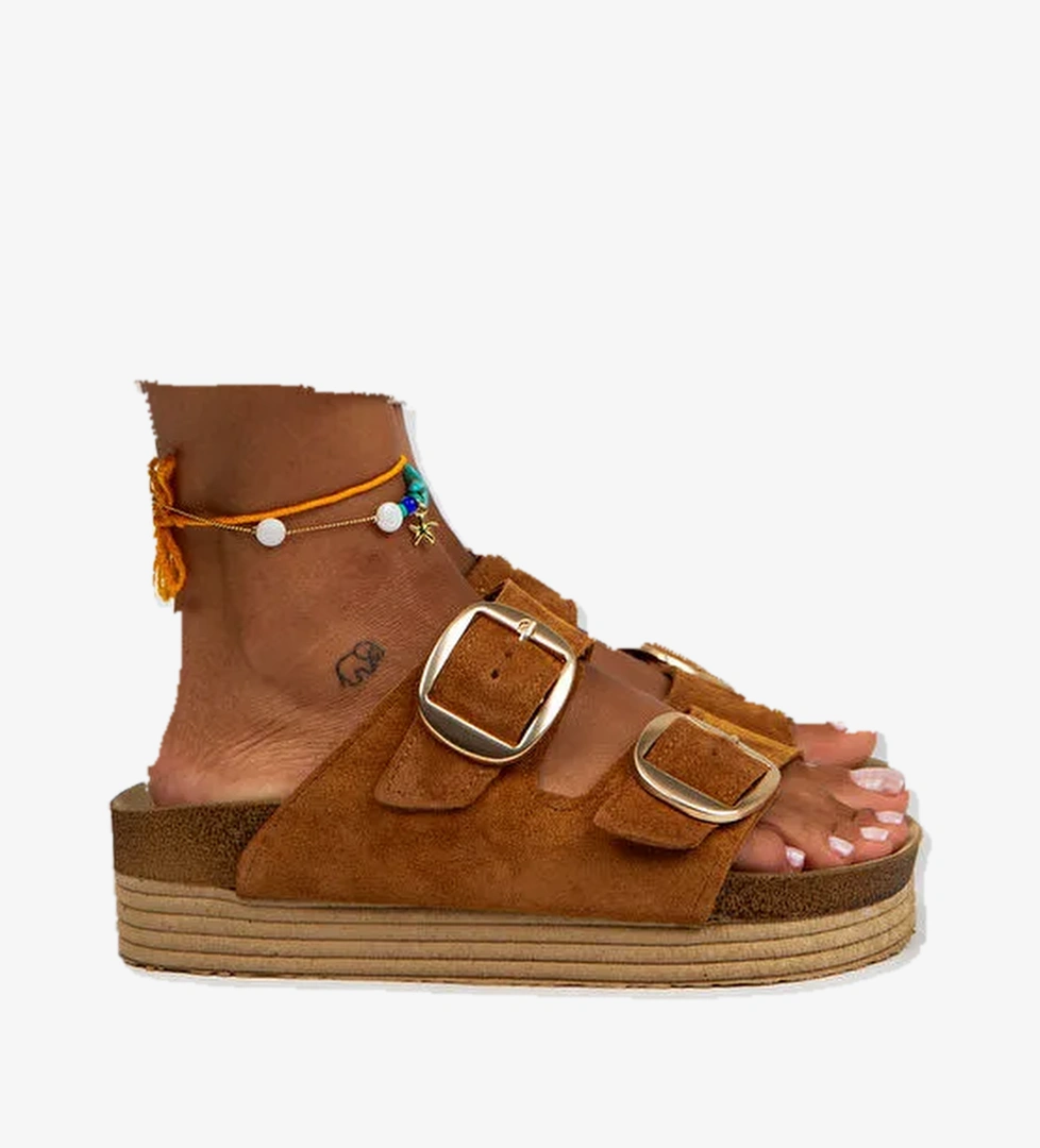 Manijero Taba-Gold Kadın Süet Terlik MNJ.038.03 - Görsel 1