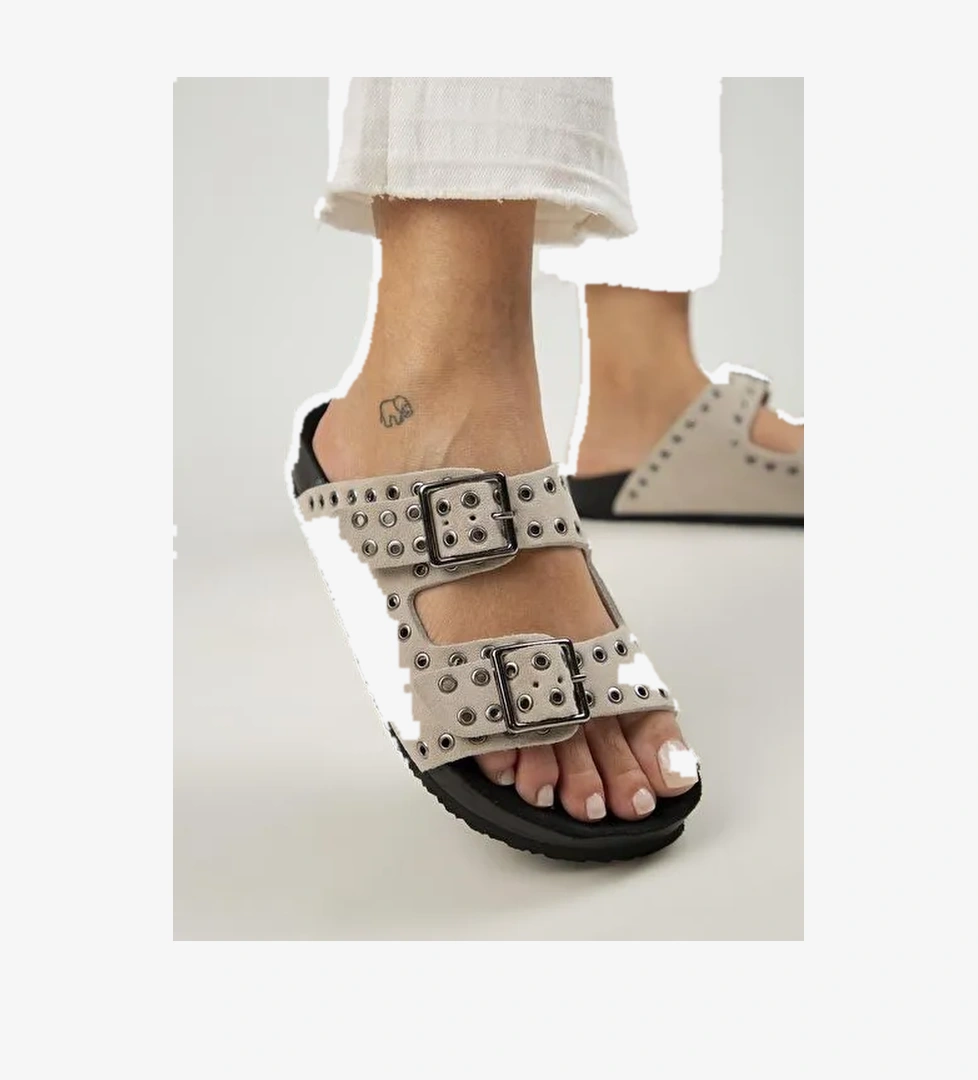 Manijero Bej Kadın Süet Terlik MNJ.123.01 - Görsel 1