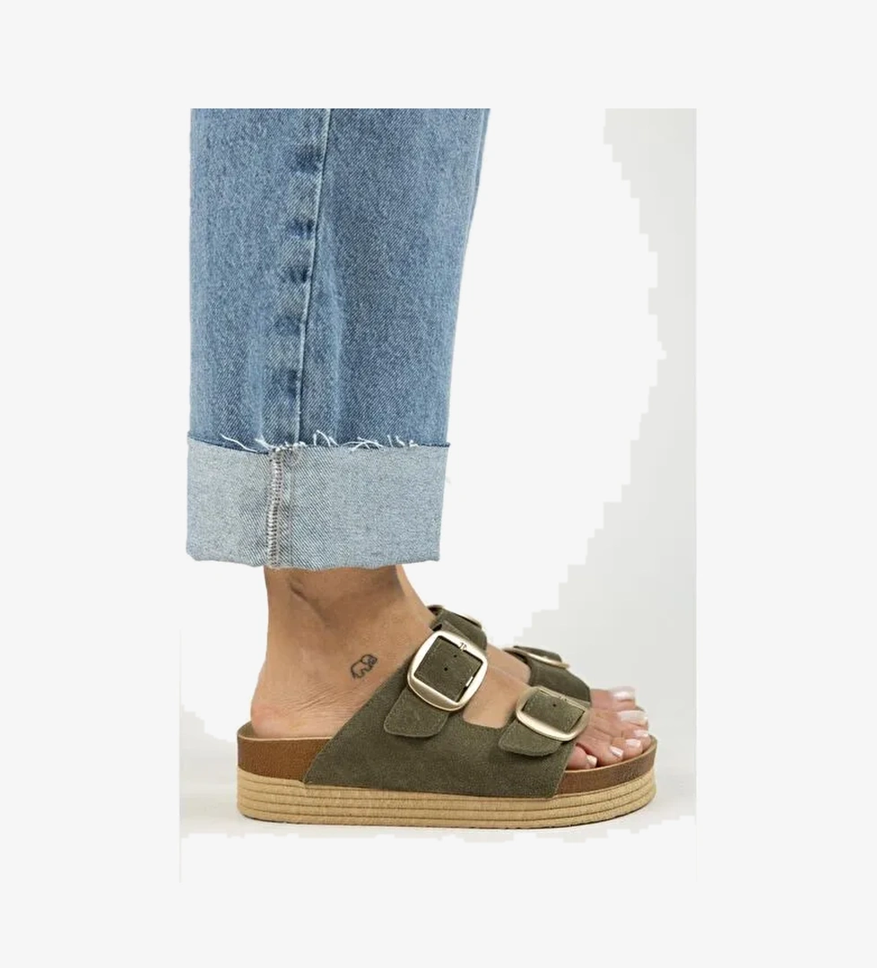 Manijero Haki Kadın Süet Terlik MNJ.038.13 - Görsel 1