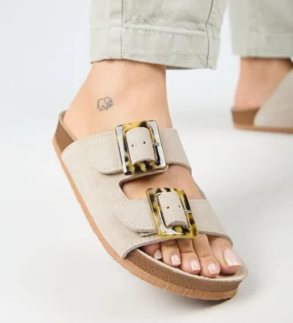 Manijero Bej Kadın Süet Terlik MNJ.037.02 - Görsel 1