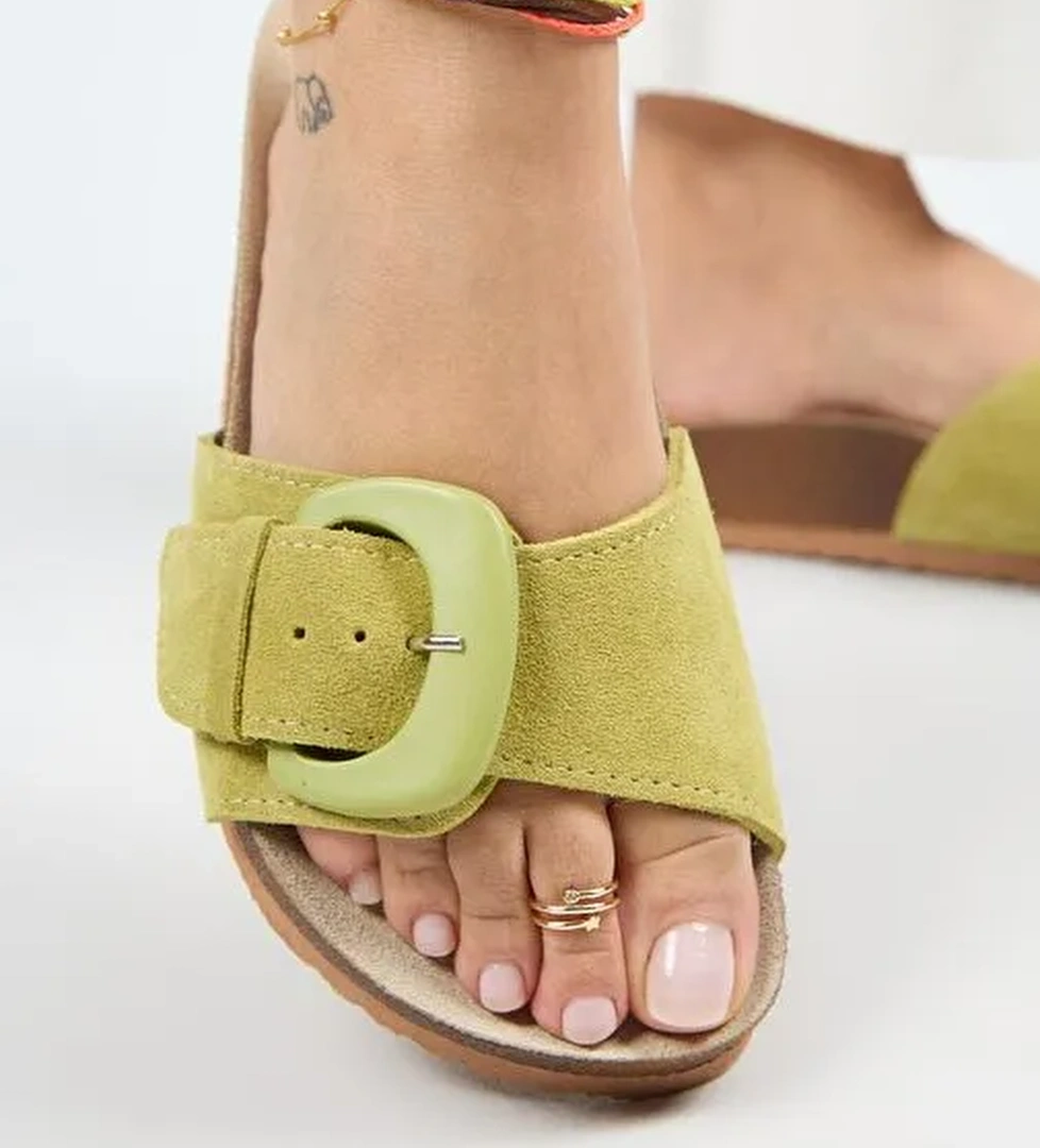 Manijero Yeşil Kadın Süet Terlik MNJ.001.07 - Görsel 1