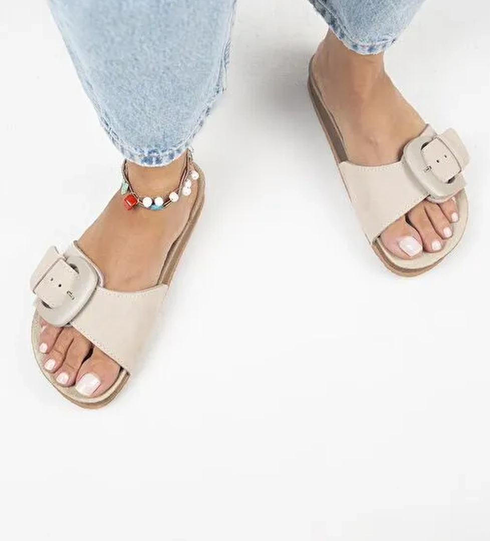 Manijero Bej Kadın Süet Terlik MNJ.001.02 - Görsel 1