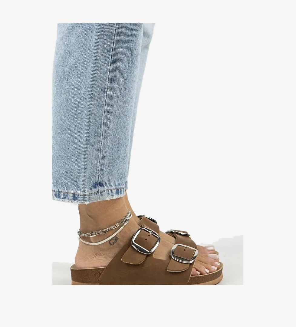 Manijero Kahverengi Kadın Deri Terlik MNJ.121.06 - Görsel 1