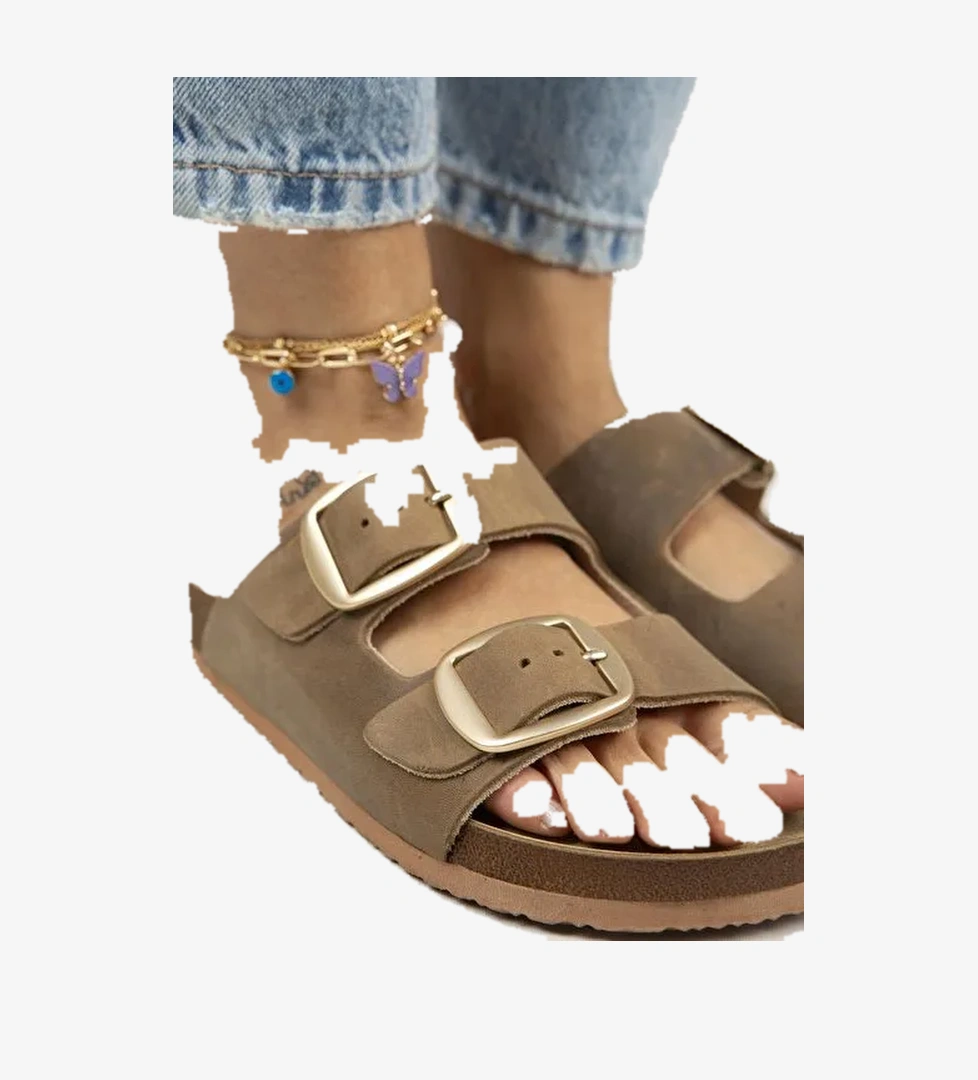 Manijero Vizon-Gold Kadın Deri Terlik MNJ.121.03 - Görsel 1