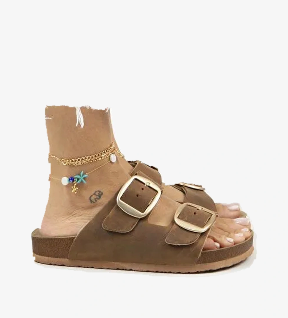 Manijero Kahverengi Kadın Deri Terlik MNJ.121.10 - Görsel 1