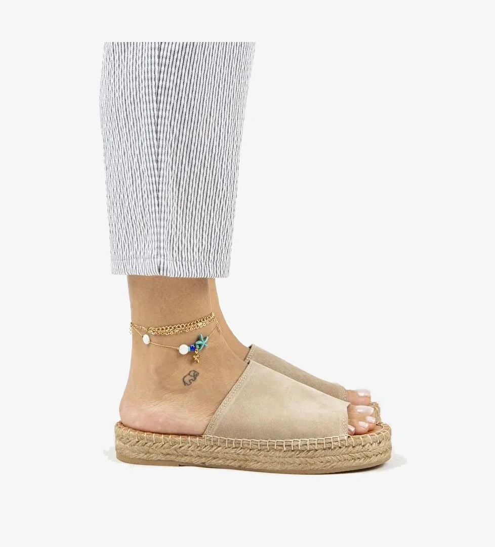 Manijero Bej Kadın Süet Terlik MNJ.122.01 - Görsel 1