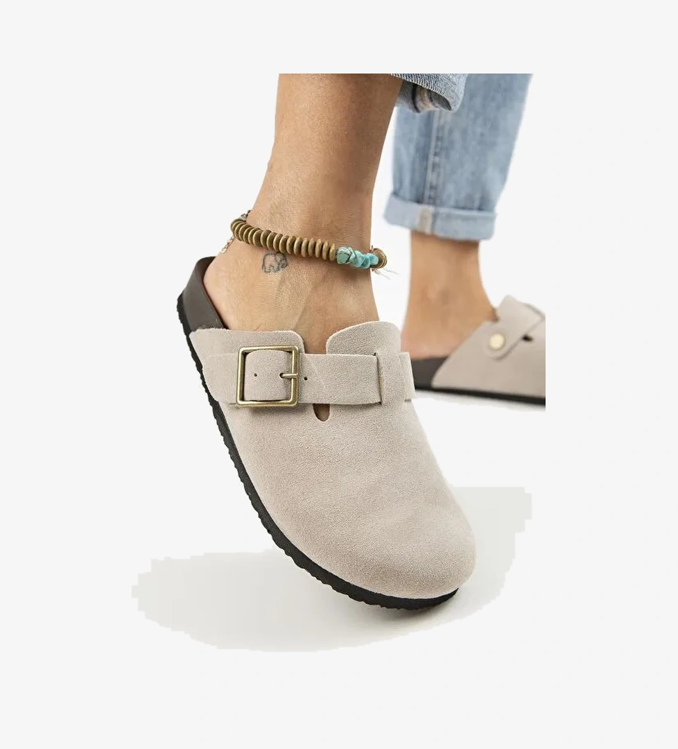 Manijero Bej Kadın Süet Terlik MNJ.119.02 - Görsel 1