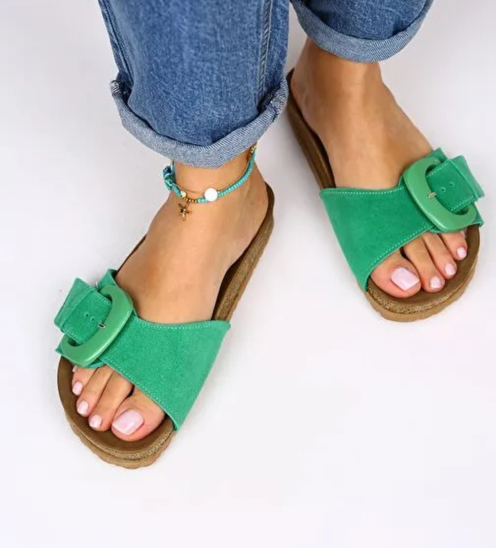 Manijero Yeşil Kadın Deri Terlik MNJ.001.06 - Görsel 1