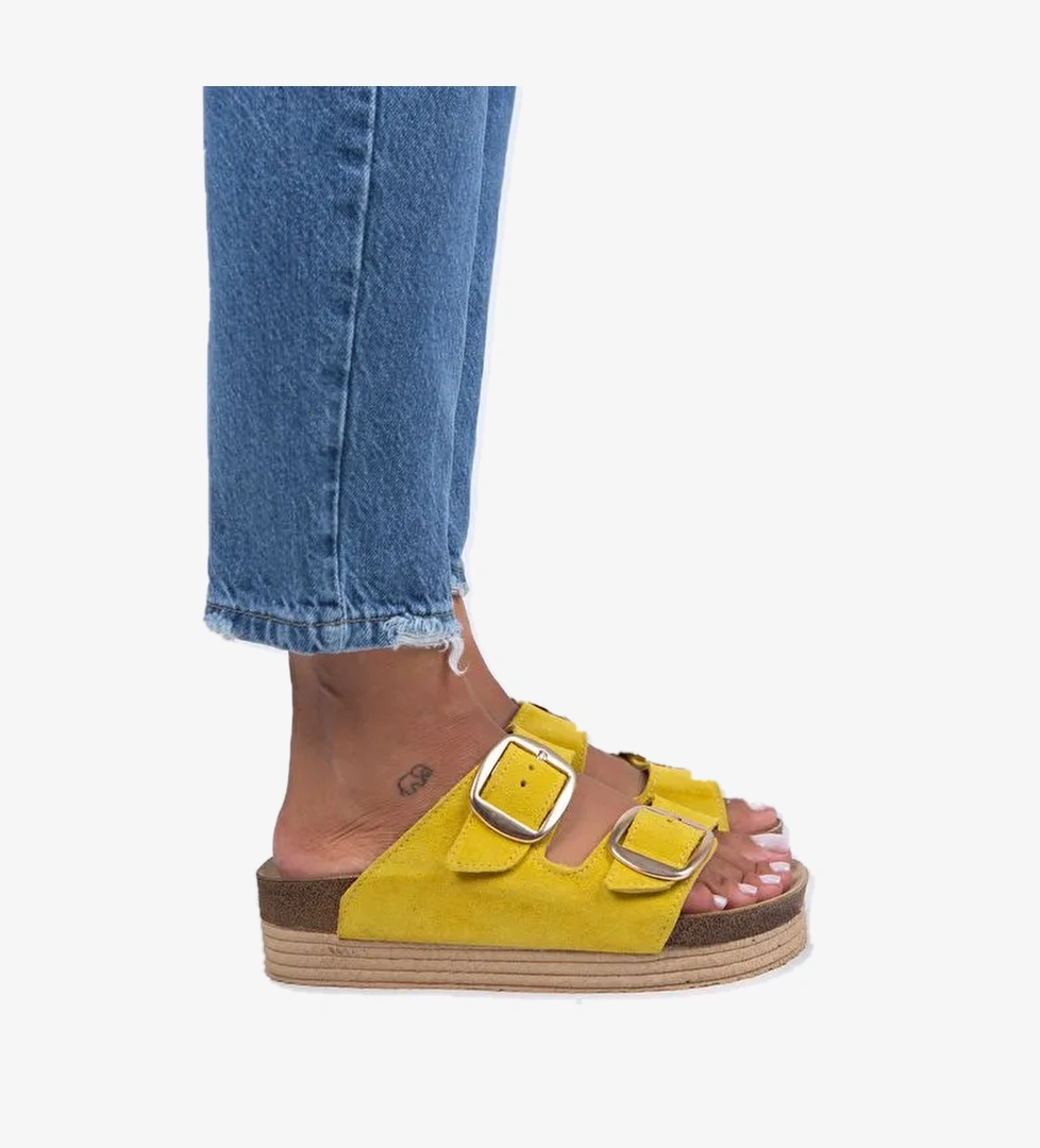 Manijero Sarı Kadın Süet Terlik MNJ.038.08 - Görsel 1