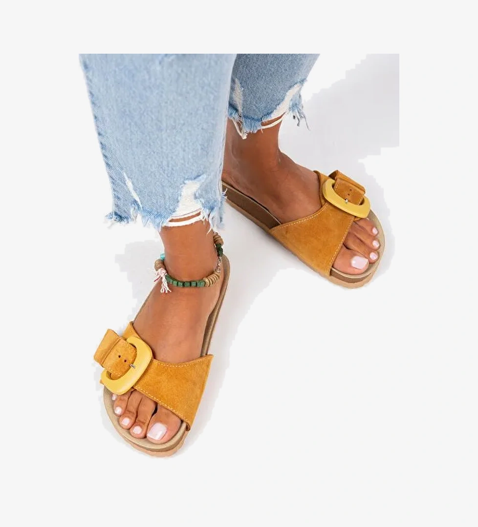 Manijero Hardal Kadın Deri Terlik MNJ.001.13 - Görsel 1