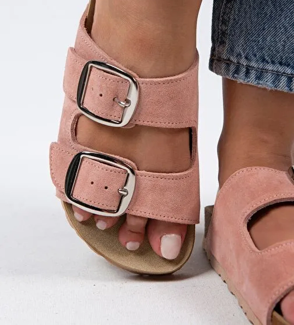 Manijero Pudra Kadın Süet Terlik MNJ.010.35 - Görsel 1