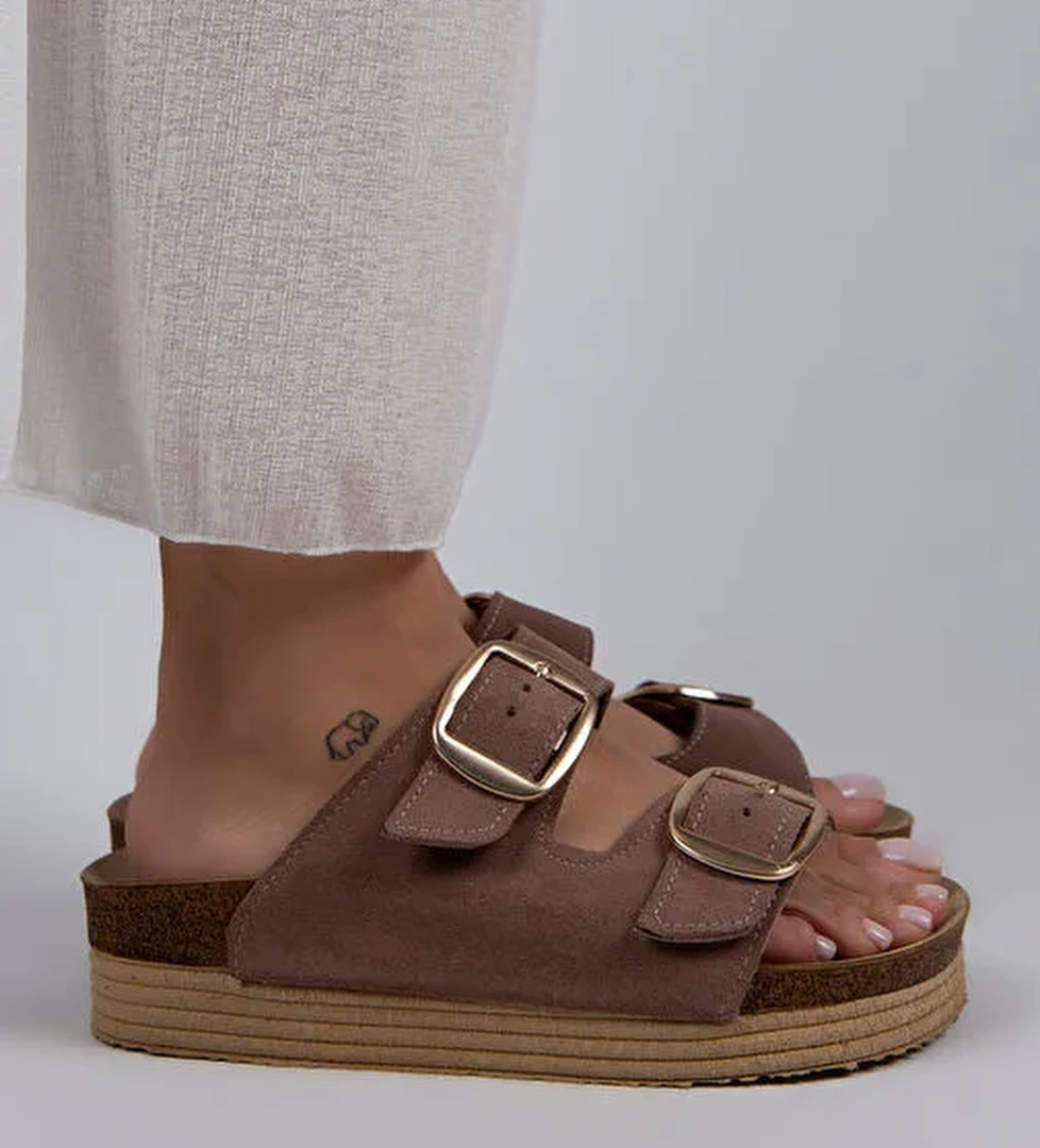 Manijero Vizon-Gold Kadın Deri Terlik MNJ.038.12 - Görsel 1