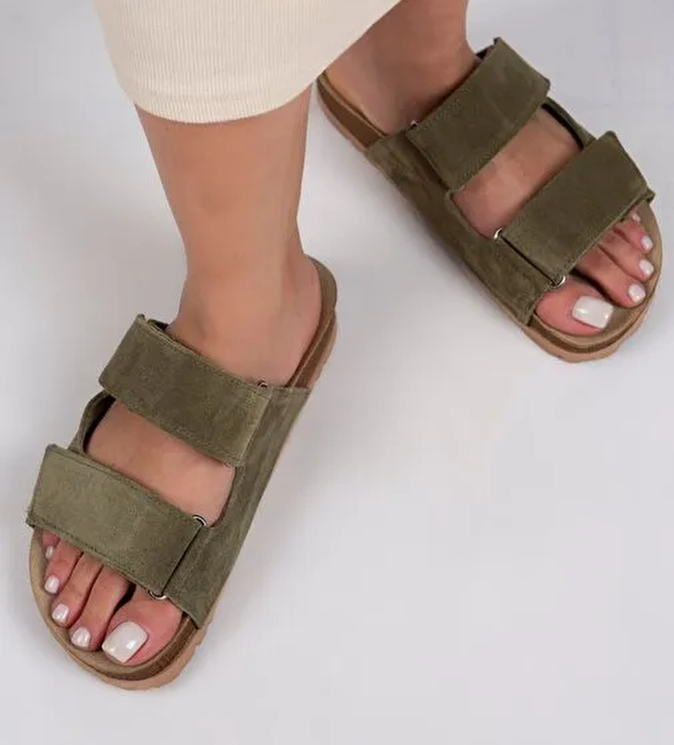 Manijero Haki Kadın Süet Terlik MNJ.009.11 - Görsel 1