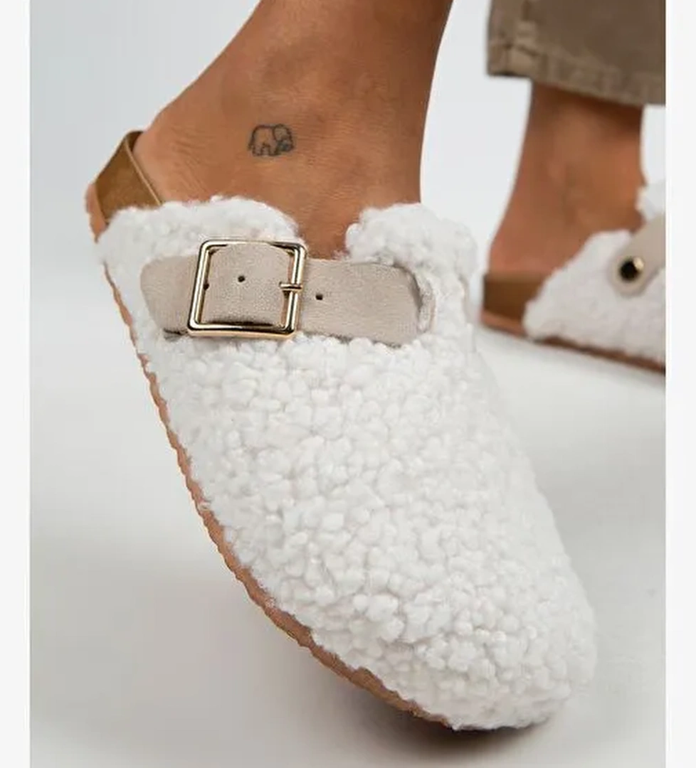 Manijero Beyaz-Bej Kadın Terlik MNJ.101.03 - Görsel 1