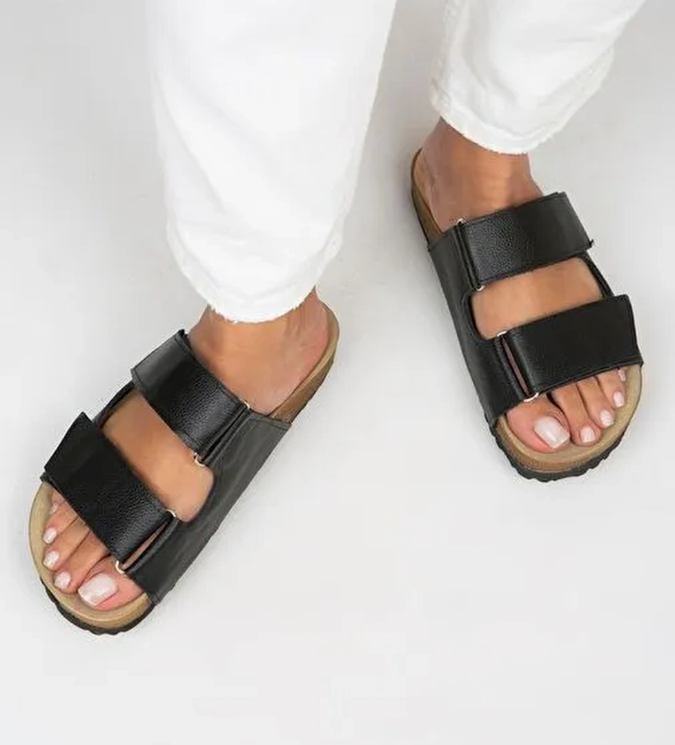 Manijero Siyah Kadın Deri Terlik MNJ.009.10 - Görsel 1