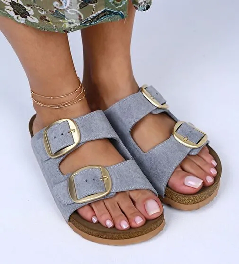 Manijero Gri Kadın Süet Terlik MNJ.010.05 - Görsel 1