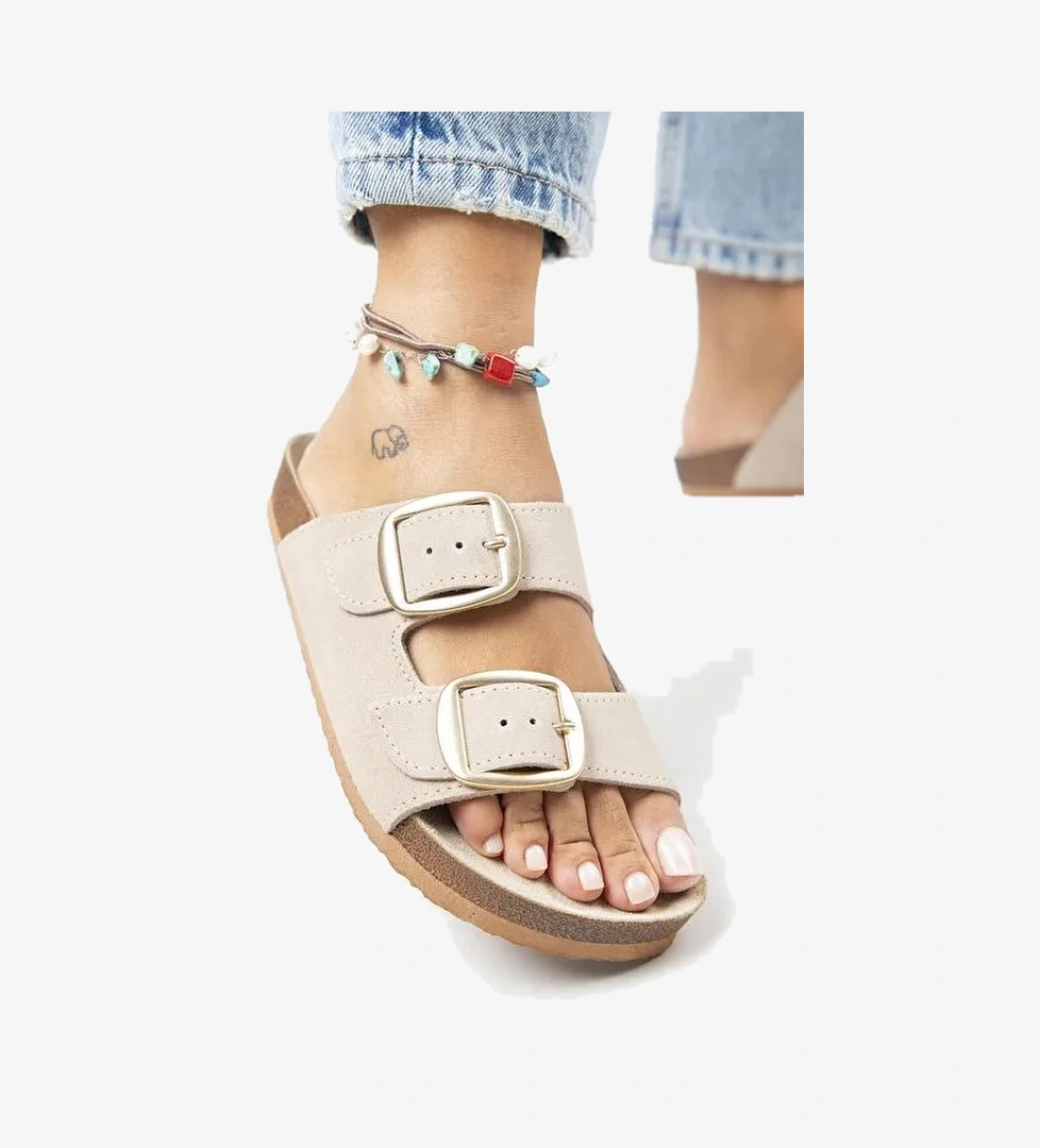 Manijero Bej Kadın Süet Terlik MNJ.010.09 - Görsel 1