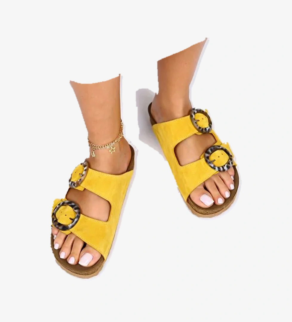 Manijero Sarı Kadın Süet Terlik MNJ.021.02 - Görsel 1