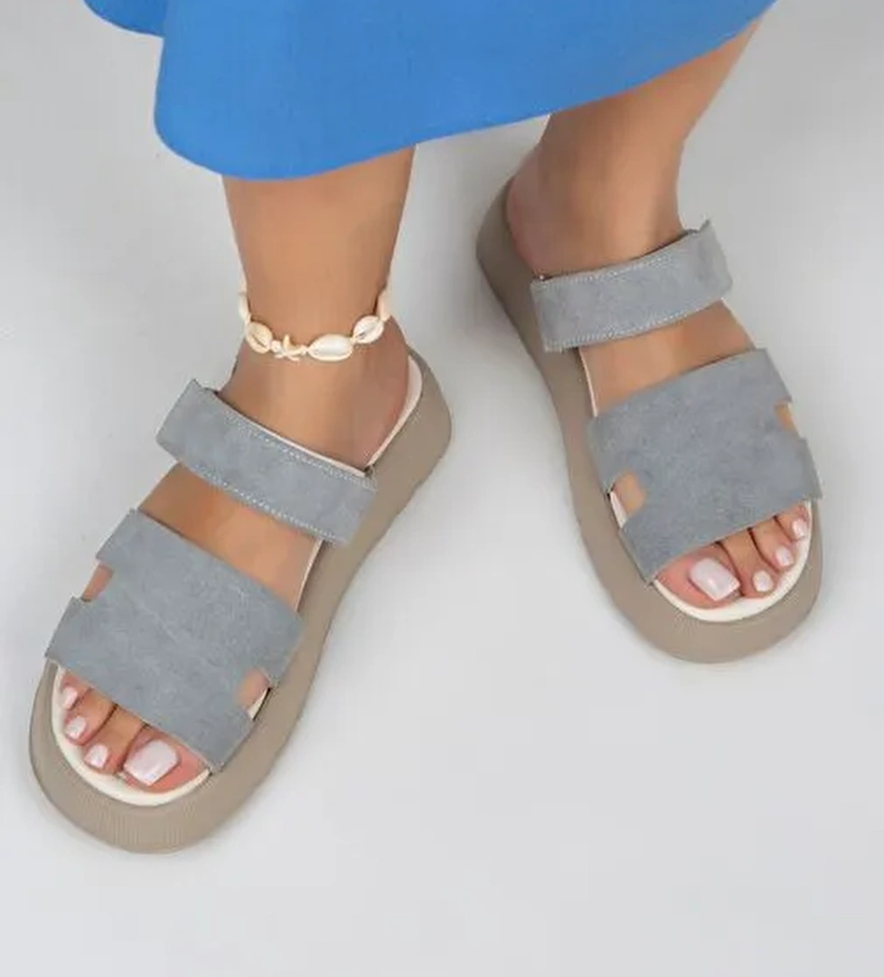 Manijero Gri Kadın Süet Terlik MNJ.031.06 - Görsel 1