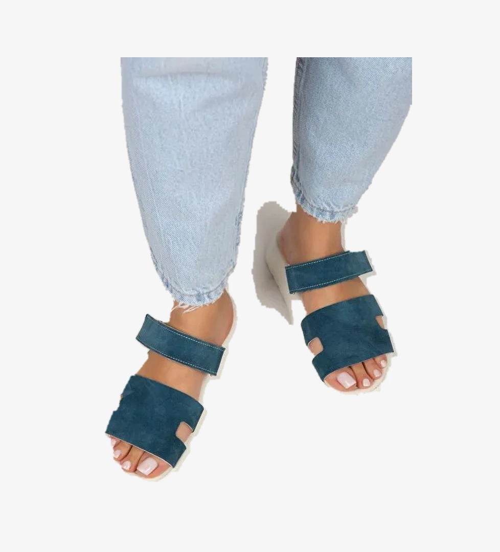 Manijero Petrol Kadın Süet Terlik MNJ.031.08 - Görsel 1