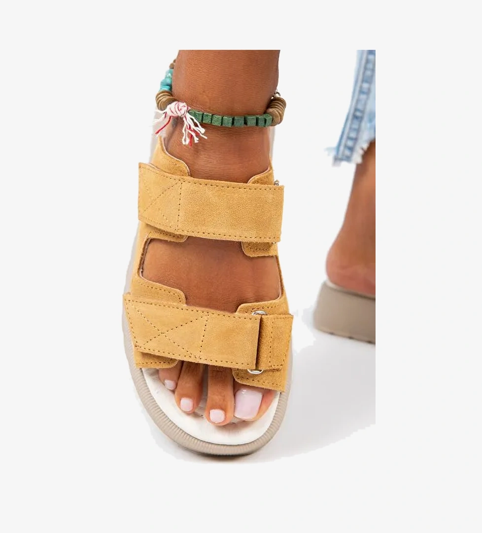 Manijero Açık Hardal Kadın Süet Terlik MNJ.082.07 - Görsel 1