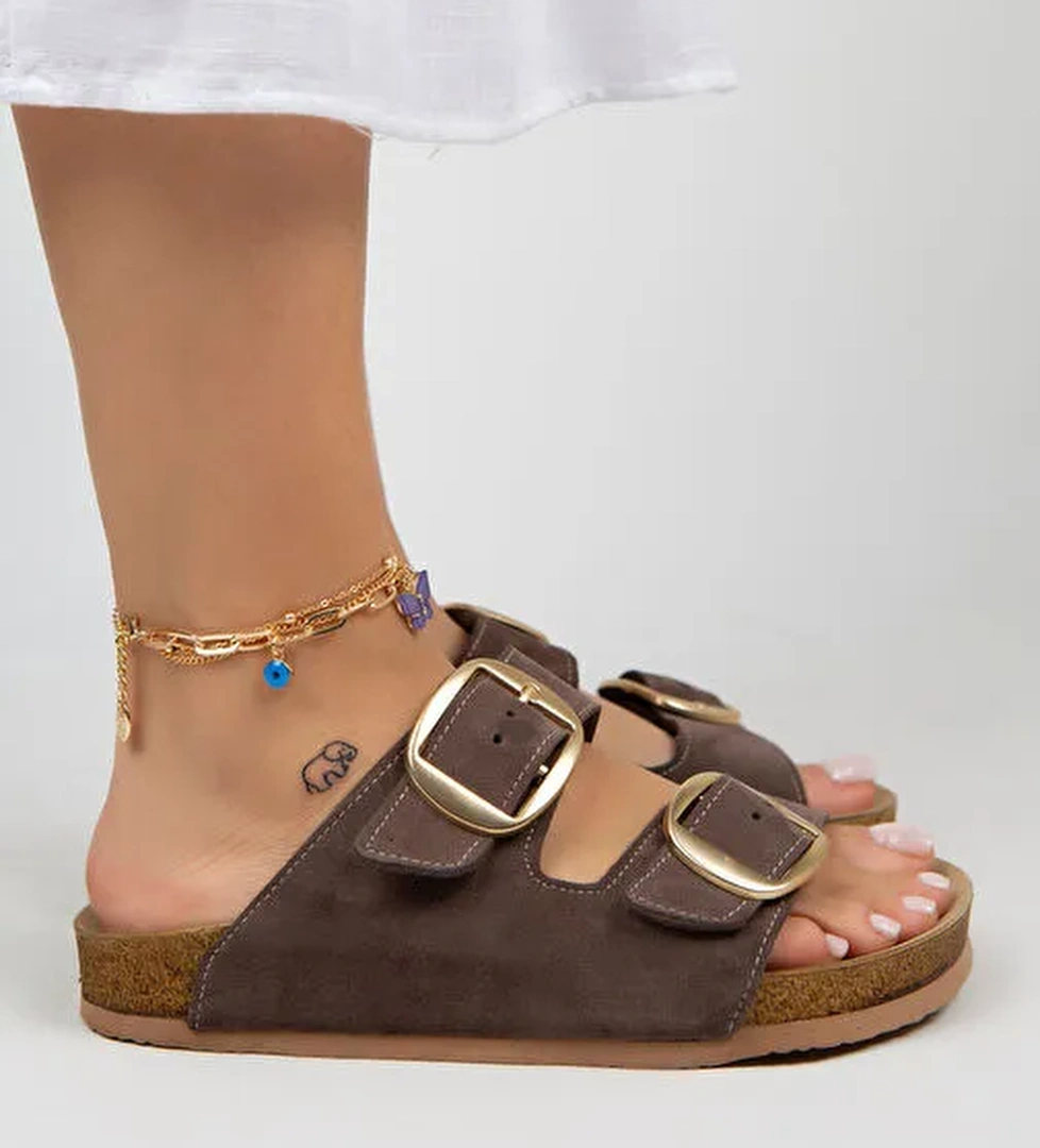 Manijero Kahverengi Kadın Süet Terlik MNJ.010.18 - Görsel 1