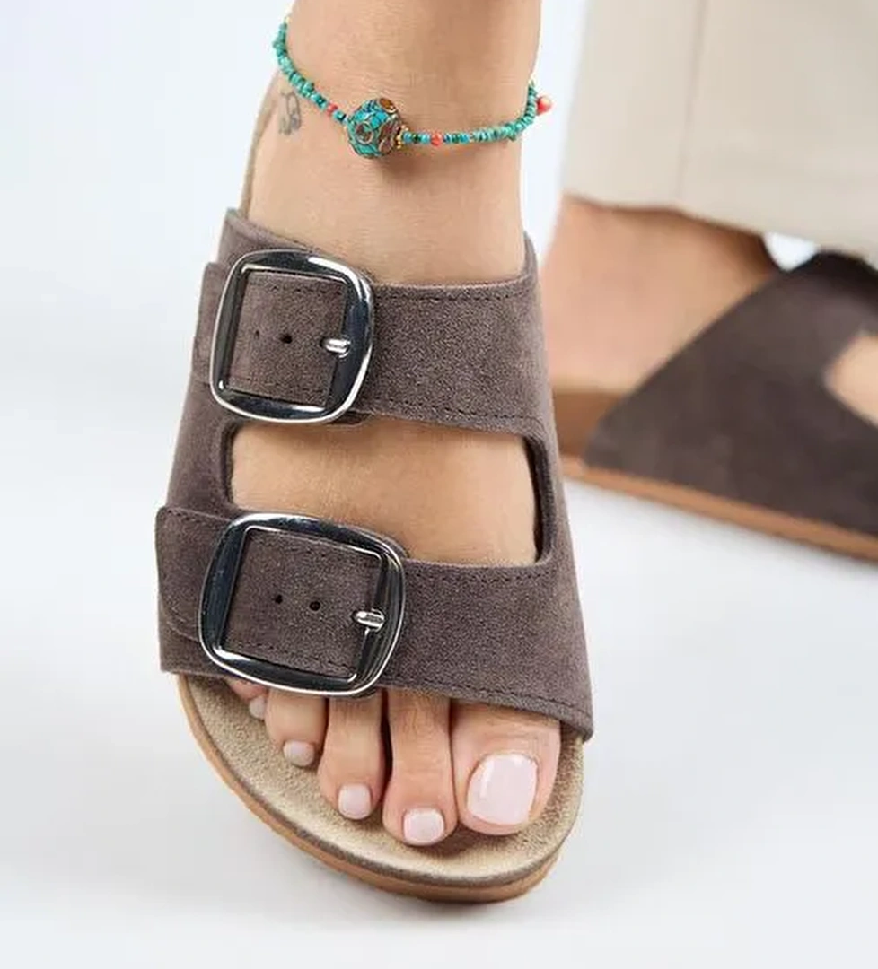 Manijero Kahverengi Kadın Süet Terlik MNJ.010.19 - Görsel 1