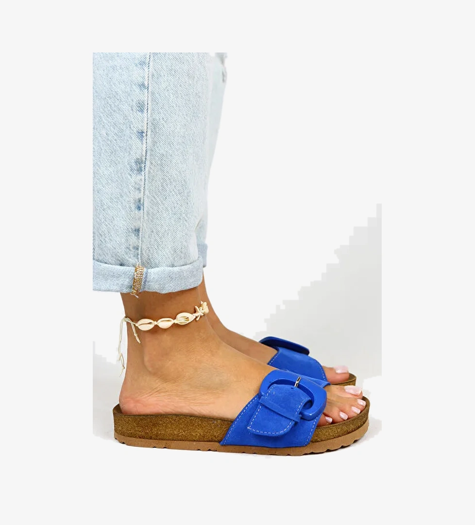 Manijero Mavi Kadın Deri Terlik MNJ.001.08 - Görsel 1