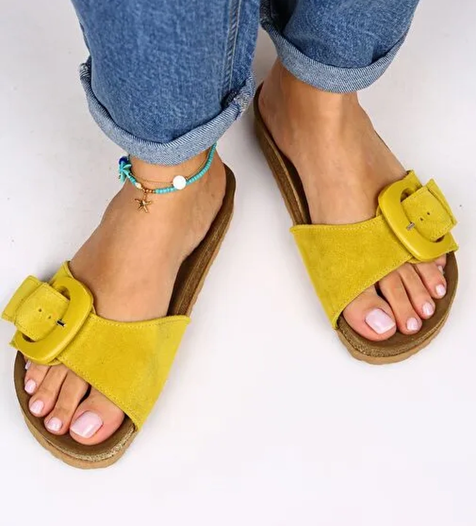 Manijero Sarı Kadın Süet Terlik MNJ.001.05 - Görsel 1