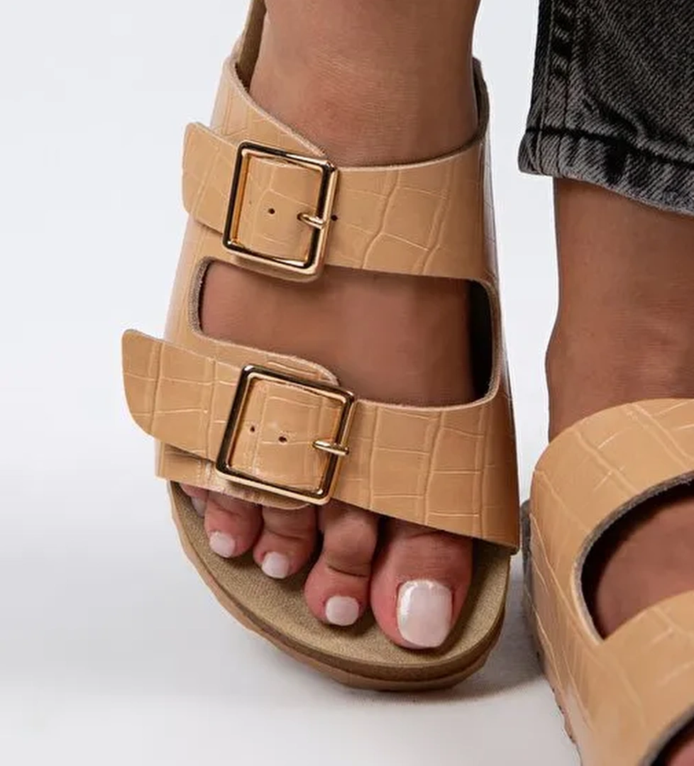 Manijero Ekru Kadın Deri Terlik MNJ.091.12 - Görsel 1