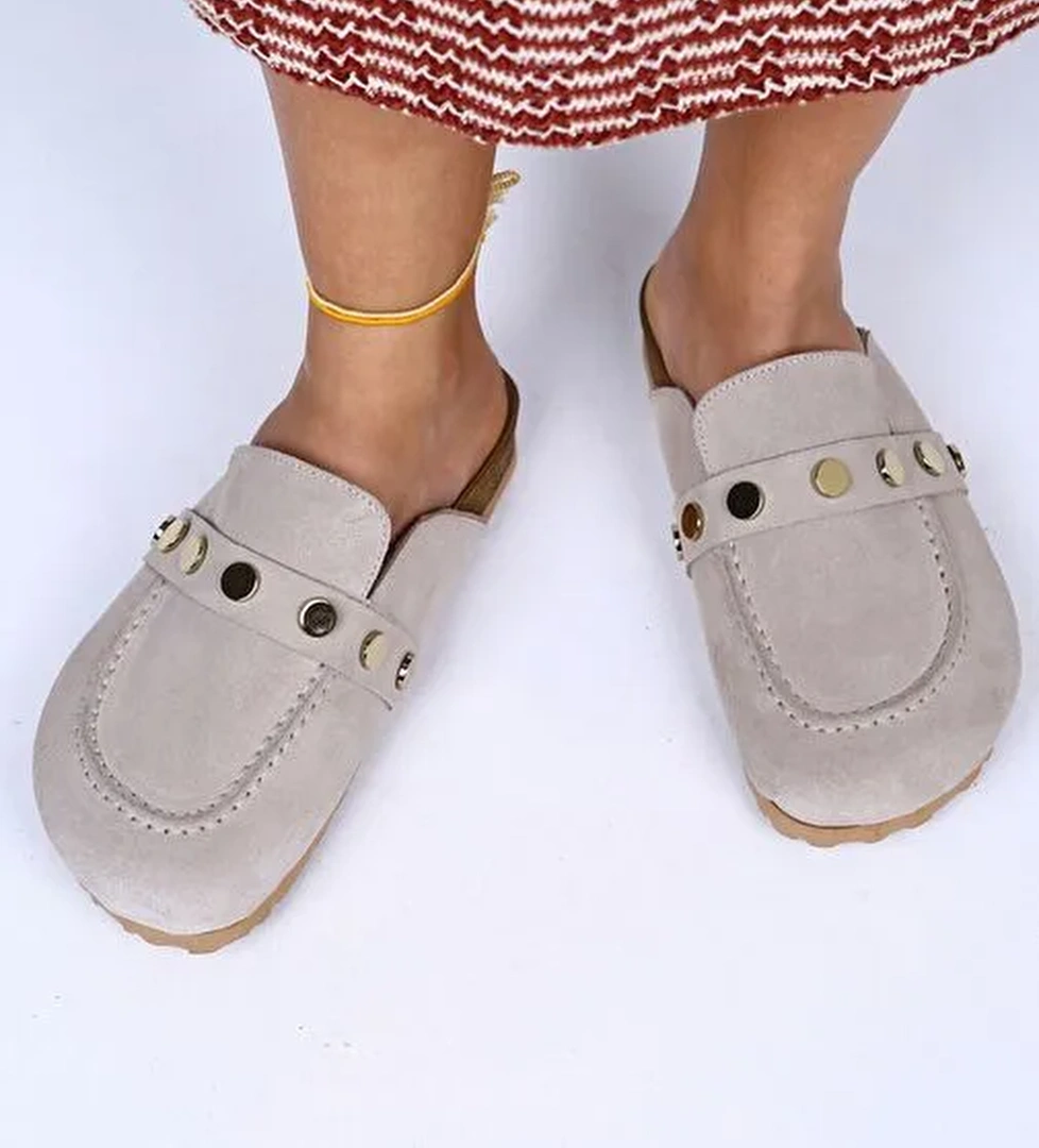 Manijero Bej Kadın Süet Terlik MNJ.011.03 - Görsel 1