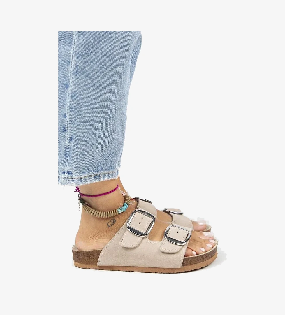 Manijero Bej Kadın Deri Terlik MNJ.010.11 - Görsel 1