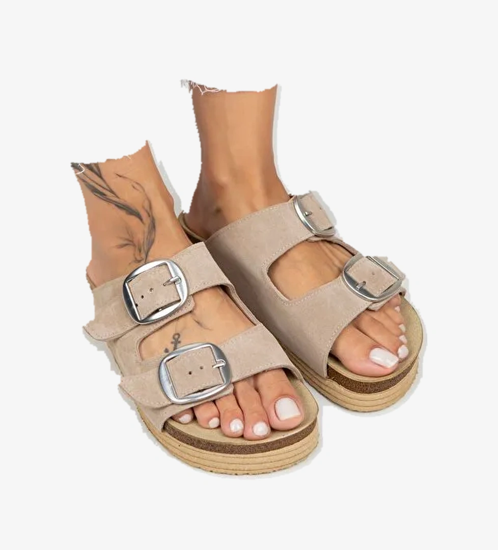 Manijero Bej Kadın Süet Terlik MNJ.038.01 - Görsel 1