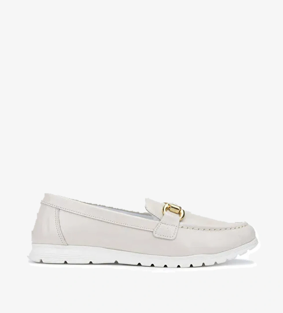 Tamer Tanca Kadın Hakiki Deri Bej Loafer Ayakkabı - Görsel 1